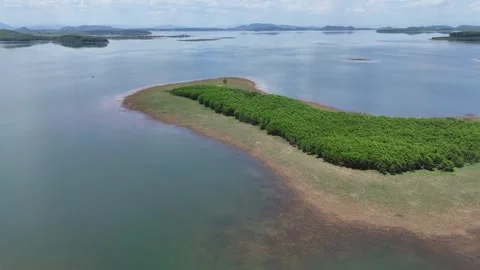 Aerial view of small island during dry season at Song Hinh Lake, Phu Yen 動画素材 339174223