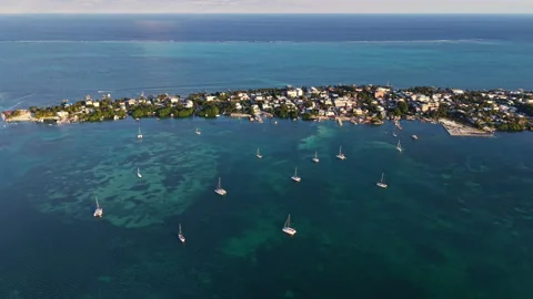 Aerial view of small island in the shallow caribbean sea Stock-Footage 342732268