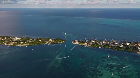 Aerial view of small island strait in the shallow caribbean sea Stock-Footage 342731861