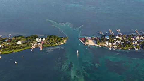 Aerial view of small island strait in the shallow caribbean sea Stock-Footage 342731934