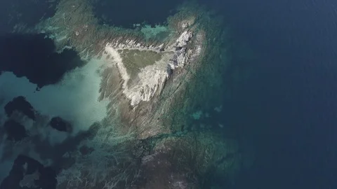 Aerial view of small islets in turquoise water, Aegean sea, Halkidiki, Sithonia Stock Footage 125168091