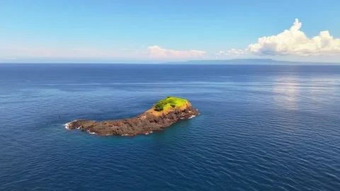 Aerial view of a small isolated tropical islet with green grass Stock Footage 335218923