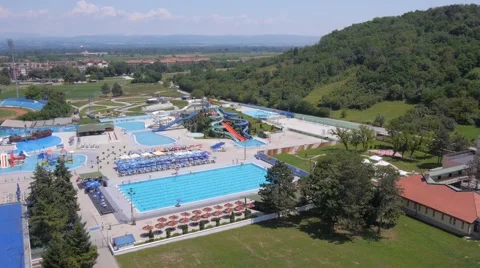 Aerial view of small local water park. Stock Footage 48787151