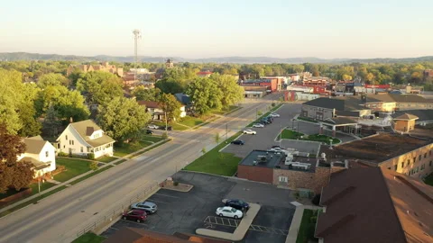 Aerial view of a small midwestern town. Sparta, Wisconsin. Stock Footage 252132075