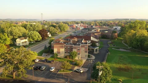 Aerial view of a small midwestern town. Sparta, Wisconsin. Stock Footage 252132716