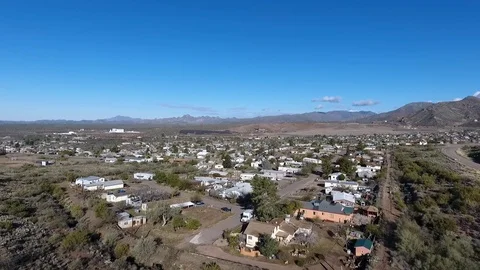 Aerial view of a small mining town in Arizona Stock Footage 71883776