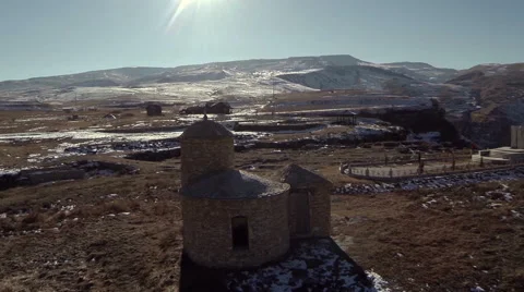 Aerial view of small mosque in mountains. Stock Footage 50882726