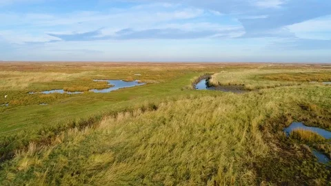 Aerial view of small puddles formation in wetland, Cascalve, Brazil. Stock Footage 101564720