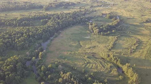 Aerial view on the small river with meanders in Russia 動画素材 93605203