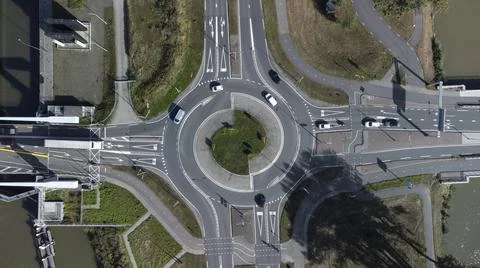 Aerial view of a small roundabout at the intersection Stock Photos