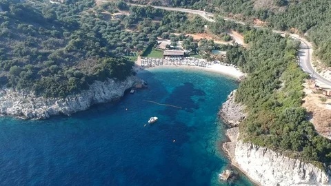 Aerial view small sand beach sivota mikri ammos greece Stock Footage 126387110