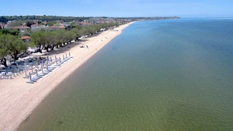 Aerial view of a small seaside town above, Perea Thessaloniki Greece Stock-Footage 112685178