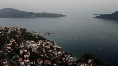 Aerial: View of the small seaside town in Adriatic sea Stock Footage 158960171