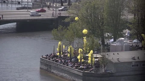 An aerial view of a small section of the city of Zurich. Stock Footage 286045719