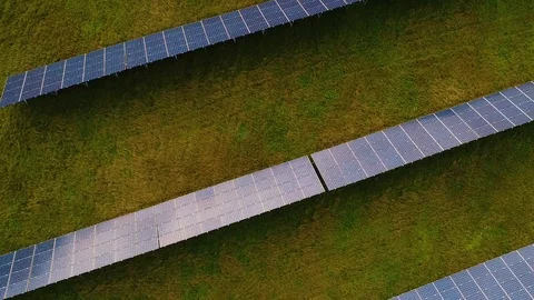 Aerial view of small solar panel rows during the autumn, Estonia. Stock Footage 101569313