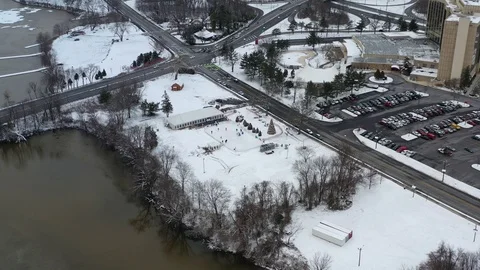 Aerial View Small Town After a Snowfall Stock Footage 101768283