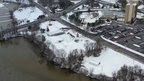 Aerial View Small Town After a Snowfall Stock Footage 101768288