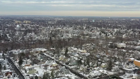 Aerial View Small Town After a Snowfall Stock Footage 101768308