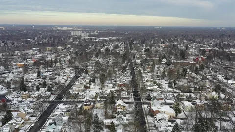 Aerial View Small Town After a Snowfall Stock Footage 101768312