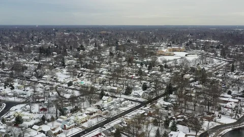 Aerial View Small Town After a Snowfall Stock Footage 101768318