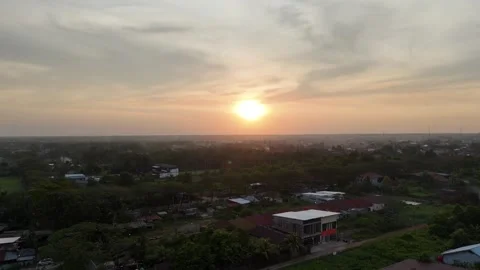 Aerial View of Small Town and Sports Field at Sunset Video stock 347350583