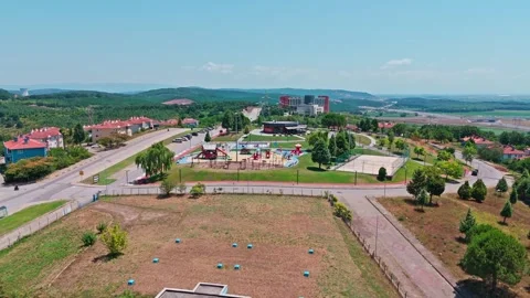 Aerial view a small town with a. Stock Footage 281595404