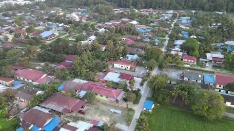 Aerial view of small town, forest and mangrove in Kuala Sepetang Stock Footage 152566035