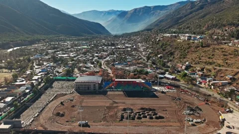 Aerial view of the small town of San José de Maipo in the Cajon del Maipo in Stock Footage 345285137