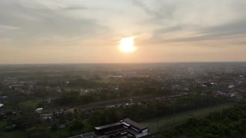 Aerial View of Small Town at Sunset 動画素材 347350220