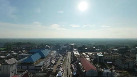 Aerial view of a small town under soft morning sunlight Stock Footage 332500834