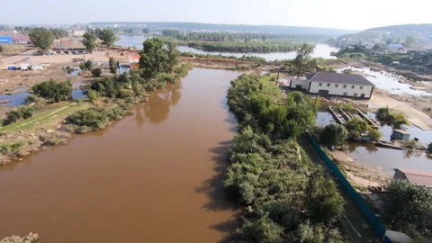 Aerial view of a small town view after hurricane and flood. Destroyed buildings Video stock 155029507