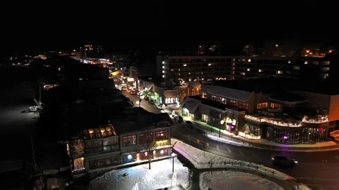 Aerial view of small village next to Lake Placid New York States, USA Stock Footage 232393218
