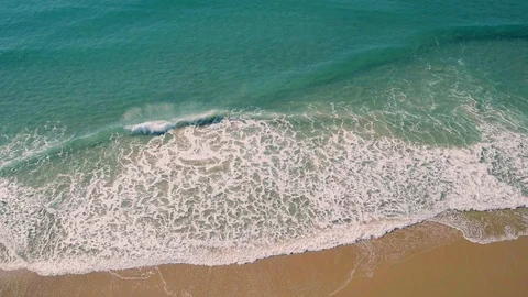 Aerial View Small Waves on Sandy Beach Stock Footage 72523020