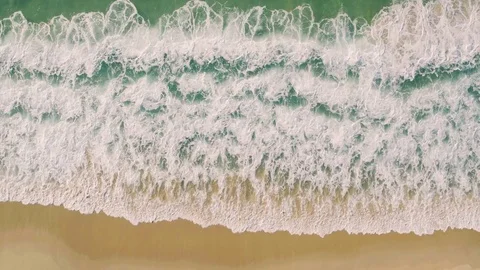 Aerial View Small Waves on Sandy Beach Stock Footage 72523757