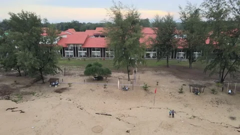 Aerial view of Small Waves Splashing on the Beach in Malaysia Video stock 147567973