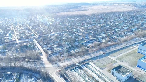 Aerial view of small winter town in Russia Stock Footage 153757953