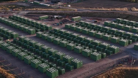 Aerial View of Smart Battery Energy Storage System for Grid Balancing Stock Footage 344744475