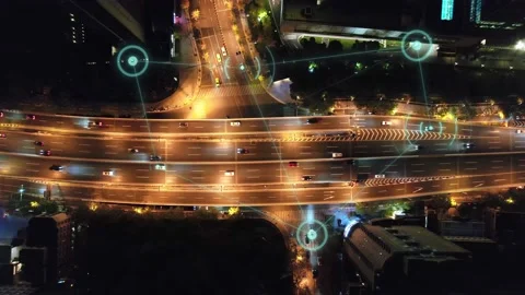 aerial view of smart city and smart traf... | Stock Video | Pond5