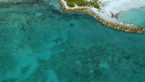 Aerial View of Smith Point Beachfront and Tropical Shoreline, Grand Bahama Stock Footage 98964514