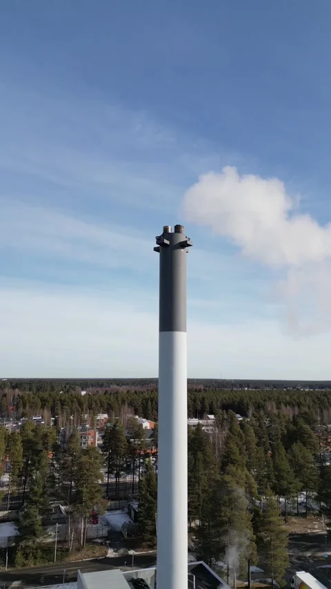 Aerial view of smoke stack with smoke emission 스톡 동영상 305225449