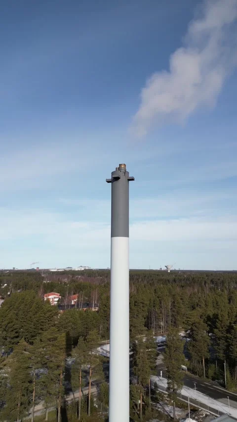 Aerial view of smoke stack with smoke emission 스톡 동영상 305225551