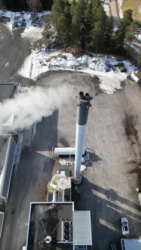 Aerial view of smoke stack with smoke emission Stock-Footage 305225762