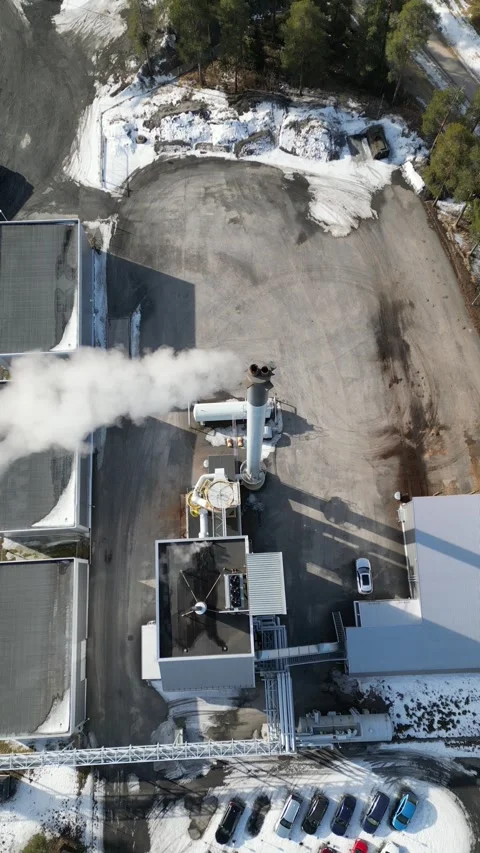 Aerial view of smoke stack with smoke emission Stock-Footage 305225815