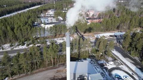 Aerial view of smoke stack with smoke emission Stock-Footage 305226073