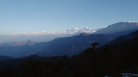 Aerial view of snow-capped Himalayan peaks in Chopta Tungnath, India. Stock Footage 335667481
