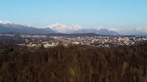 Aerial View of Snow Capped Monte Resegone and Towns in Brianza Stock Footage 315462533
