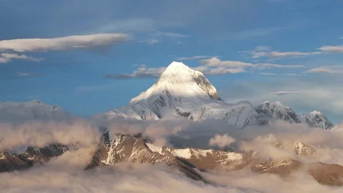 Aerial View of Snow-Capped Mount Gongga Above Cloud Sea in Sichuan China Видео 347739979