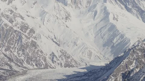 Aerial View of Snow-Capped Mountains and a Glacier in Northern Pakistan Stock Footage 314458274