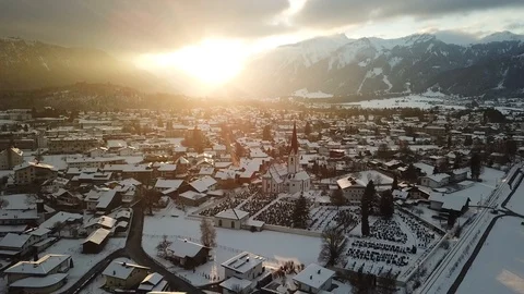 Aerial view. Snow-covered alpine village Stock Footage 86821702