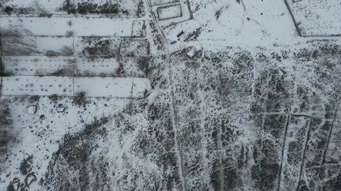 Aerial view of snow-covered fields in Hunza Nagar, Pakistan. Stock Footage 345410430